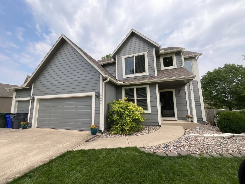 blue gray with white trim